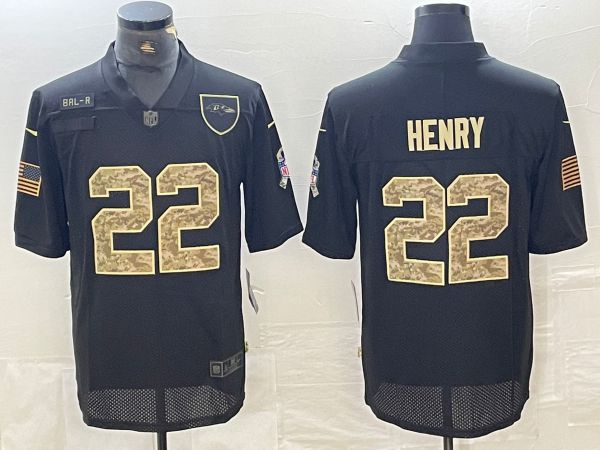 Men Baltimore Ravens 22 Henry Black Camo 2024 Nike Limited NFL Jersey